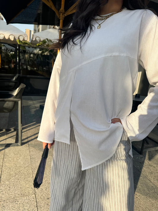 Alba Asymmetrical Top – White Linen