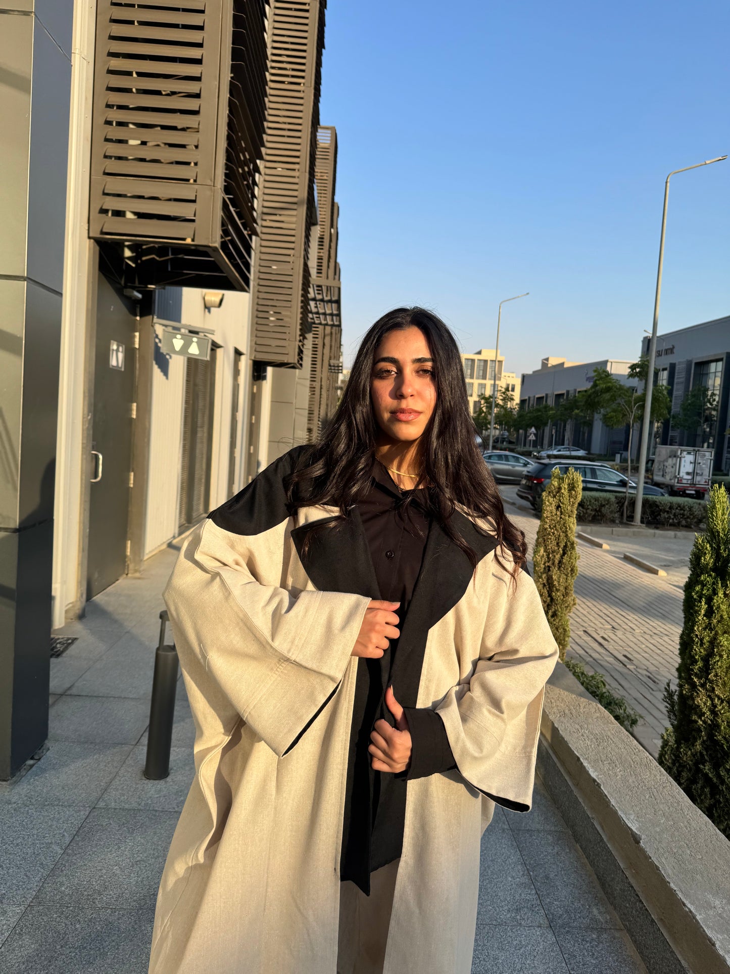 Contrast Cardigan Set Beige and Black
