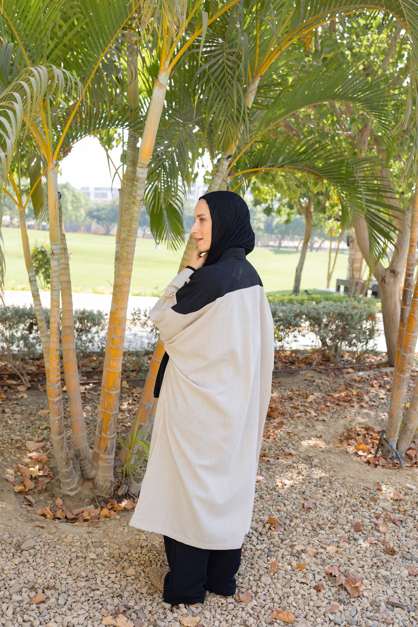 Contrast Cardigan Set Beige and Black