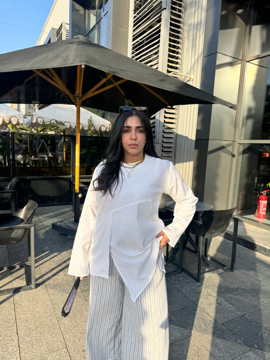 Alba Asymmetrical Top – White Linen