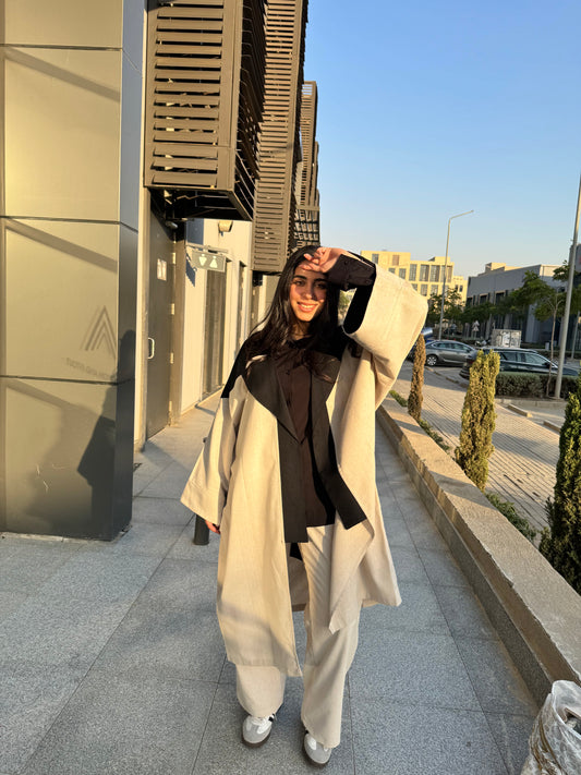 Contrast Cardigan Set Beige and Black