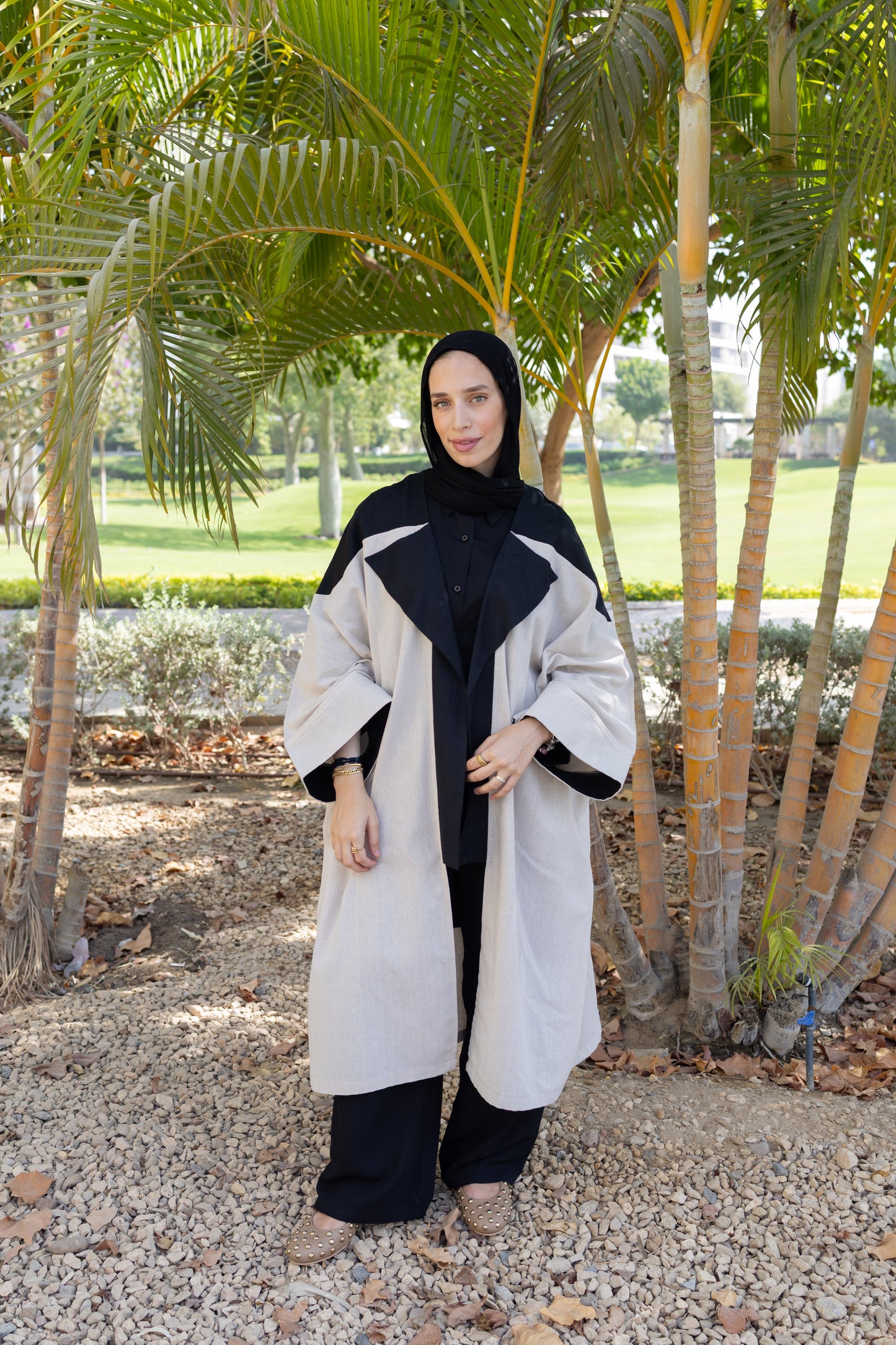 Contrast Cardigan Set Beige and Black