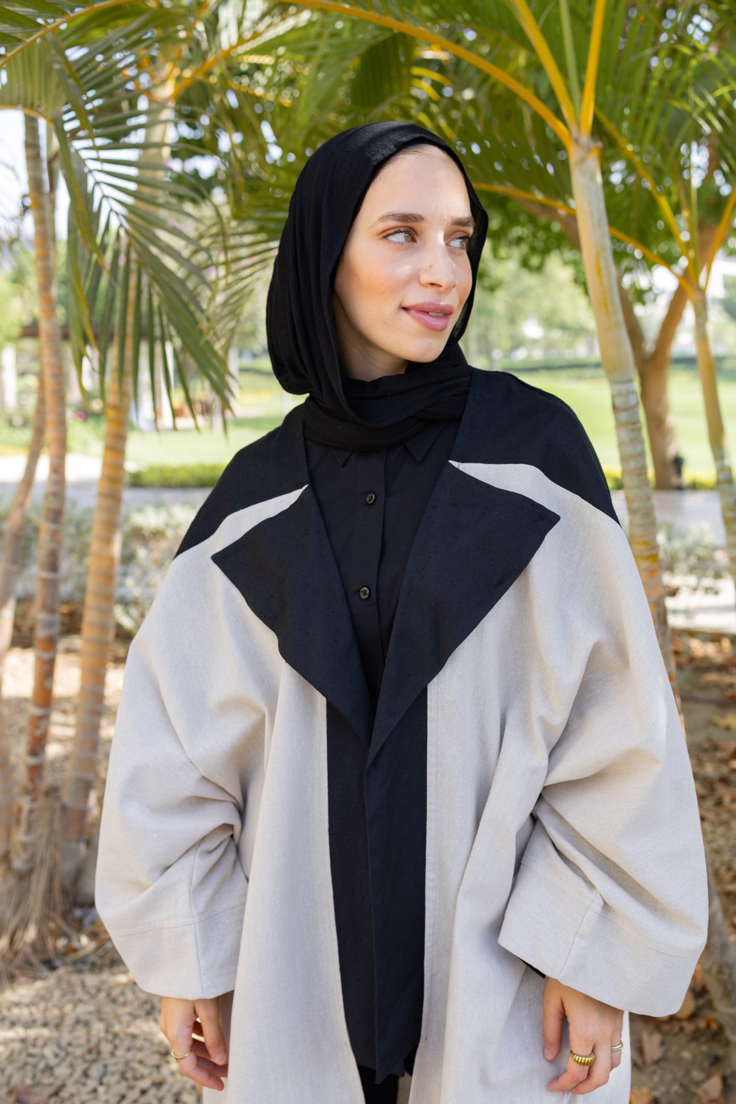 Contrast Cardigan Set Beige and Black