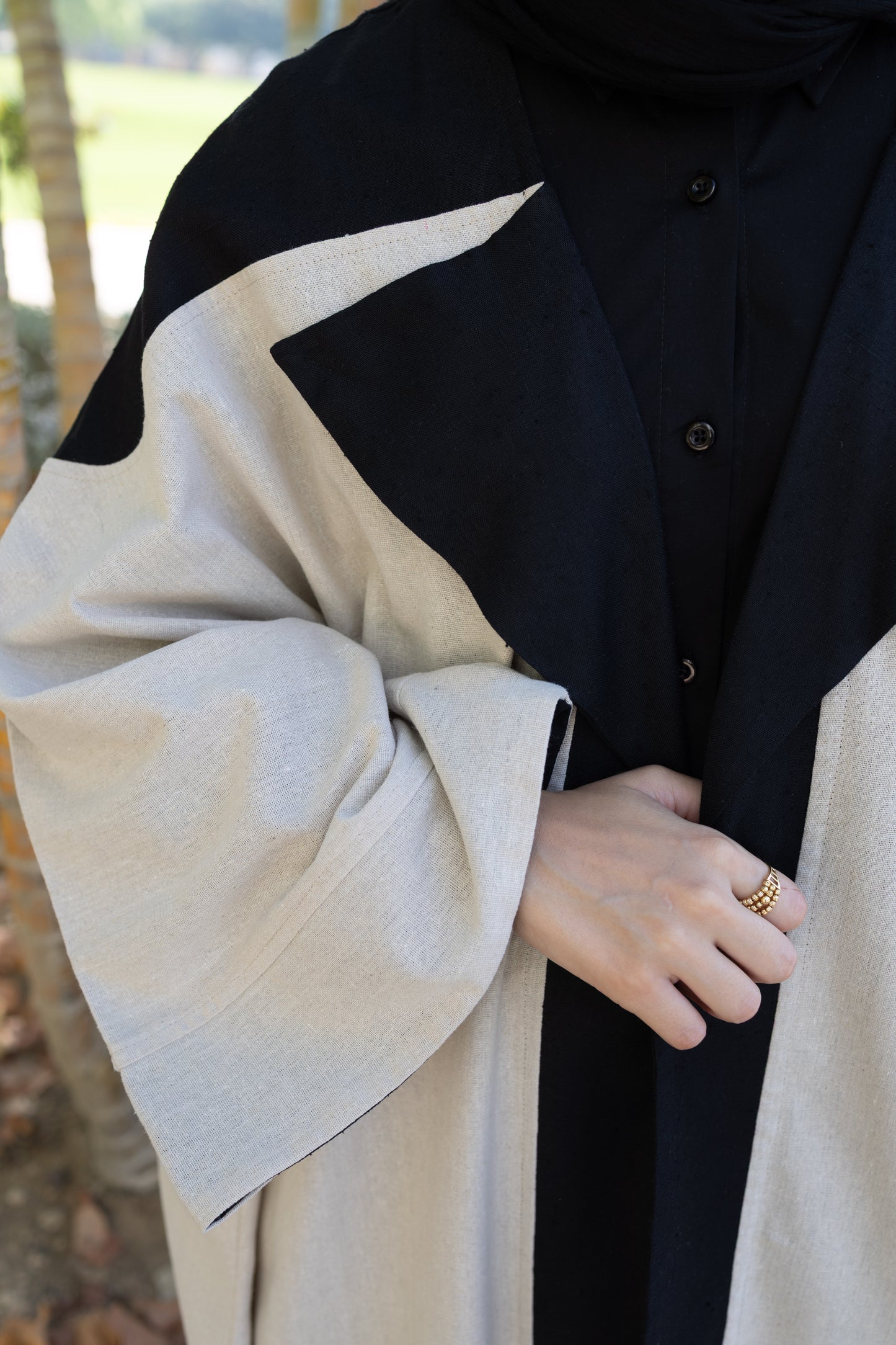 Contrast Cardigan Set Beige and Black